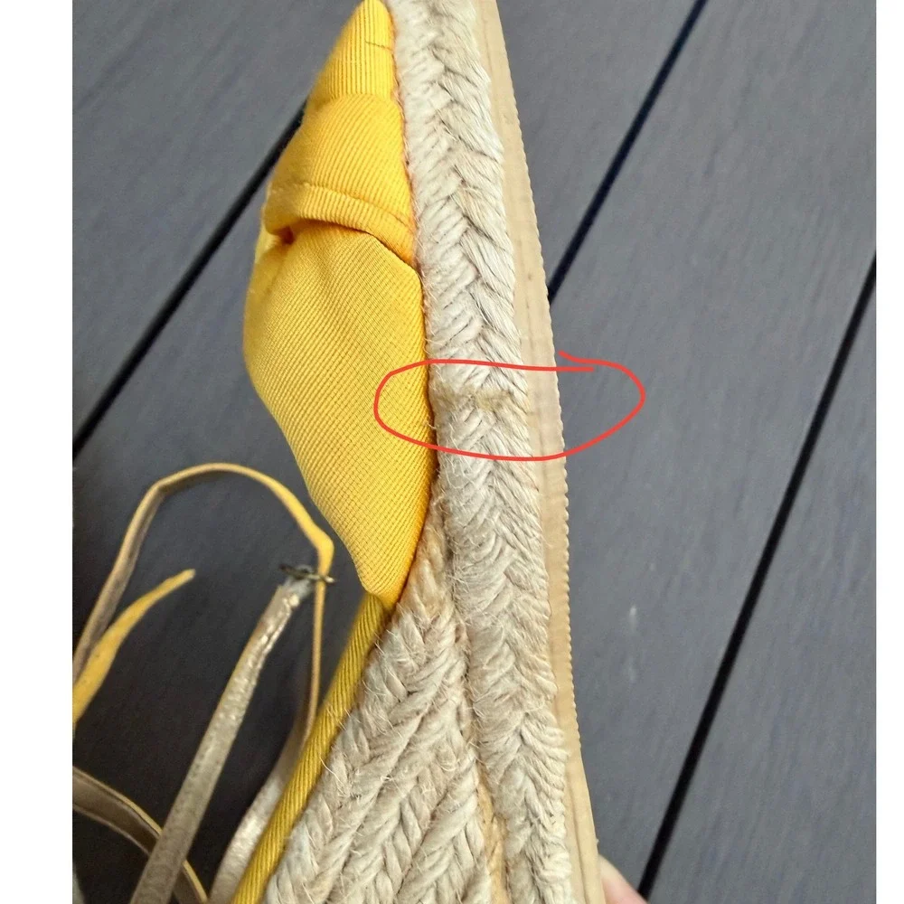 J.Crew Yellow Grosgrain‎ Bow Espadrille Wedge Sandals Womens 10 Made in Italy